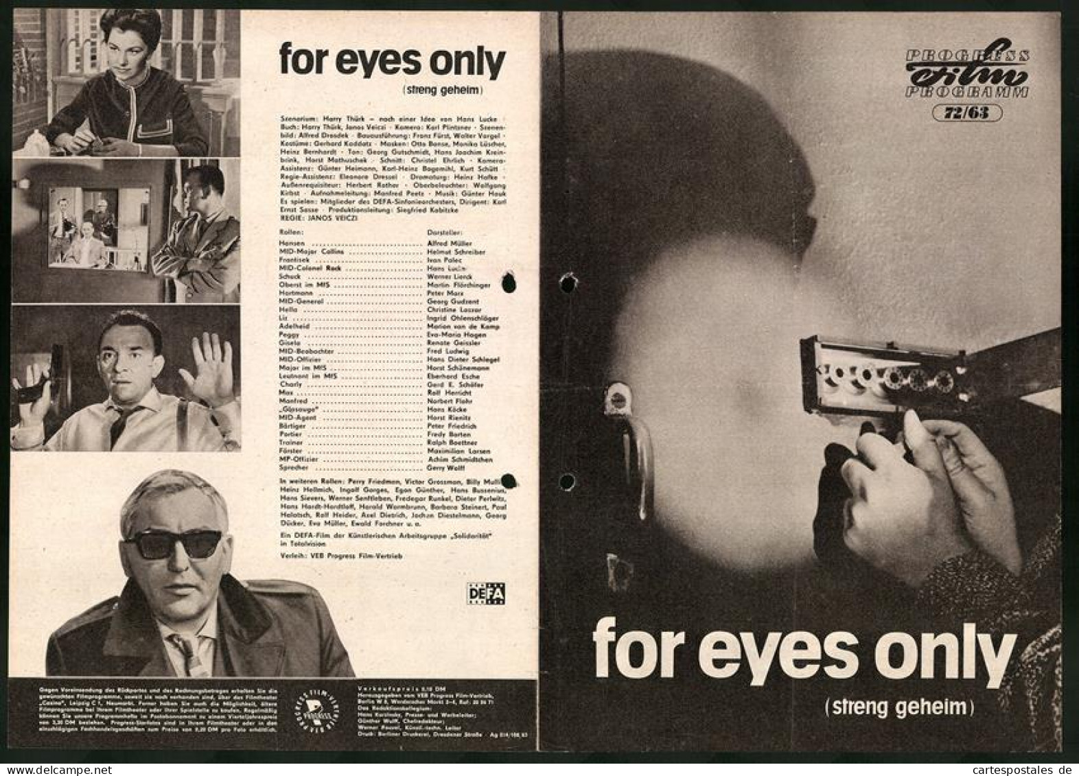 Filmprogramm PFP Nr. 72 /63, For Eyes Only, Alfred Müller, Helmut Schreiber, Regie: Janos Veiczi  - Revistas