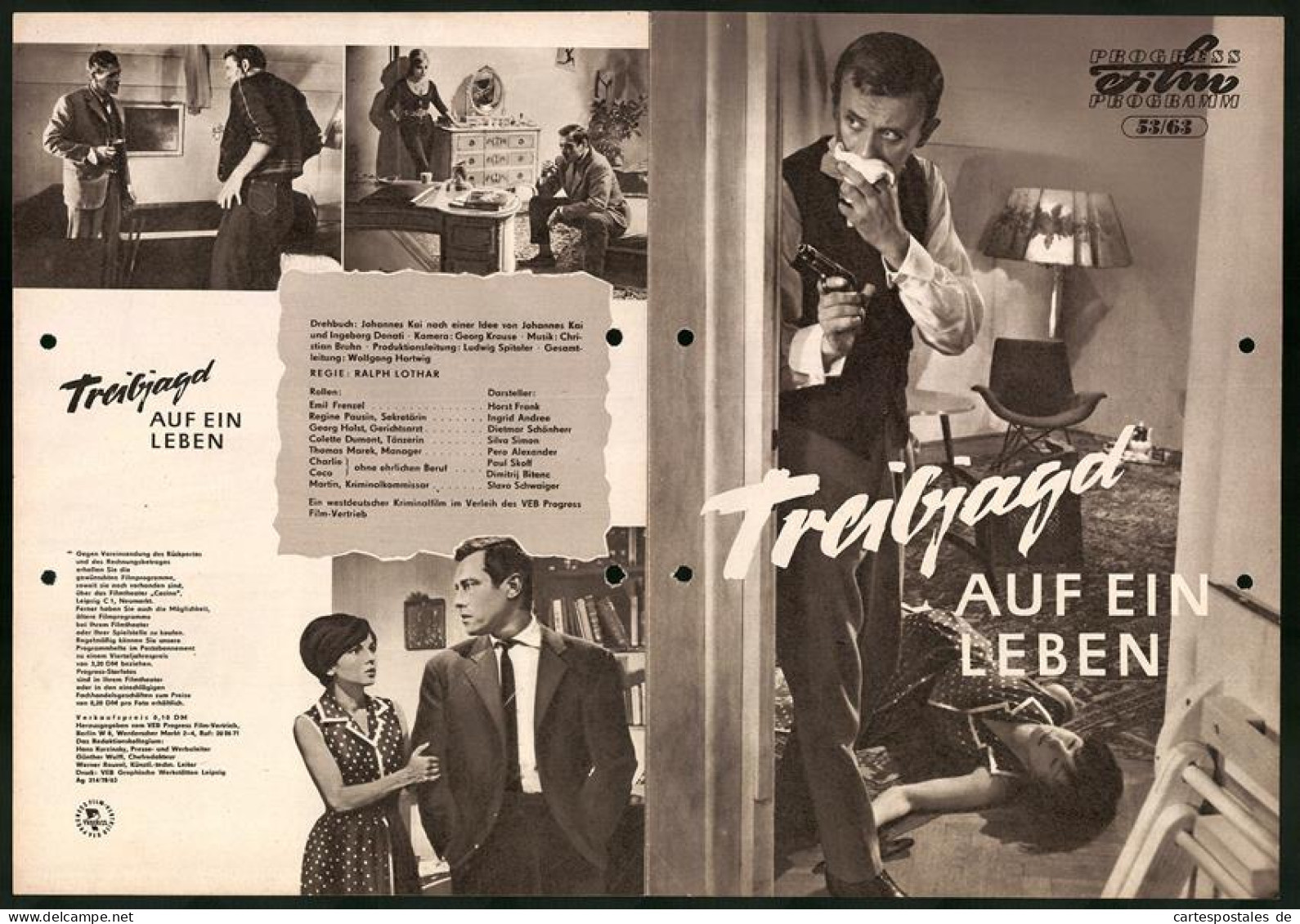 Filmprogramm PFP Nr. 53 /63, Treibjagd Auf Ein Leben, Horst Frank, Ingrid Andree, Regie: Ralph Lothar  - Revistas