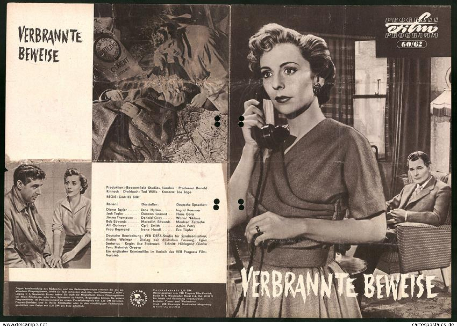 Filmprogramm PFP Nr. 60 /62, Verbrannte Beweise, Jane Hylton, Duncan Lamont, Regie: Daniel Birt  - Revistas