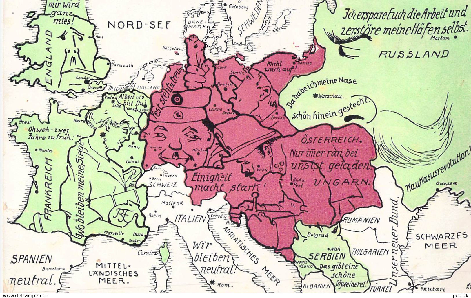 German Postcard From WW1: Humoristische Völker-Kriegskarte Nr. 5 - Map Of Europe Mint. Postal Weight 0,04 Kg. Please Rea - Histoire