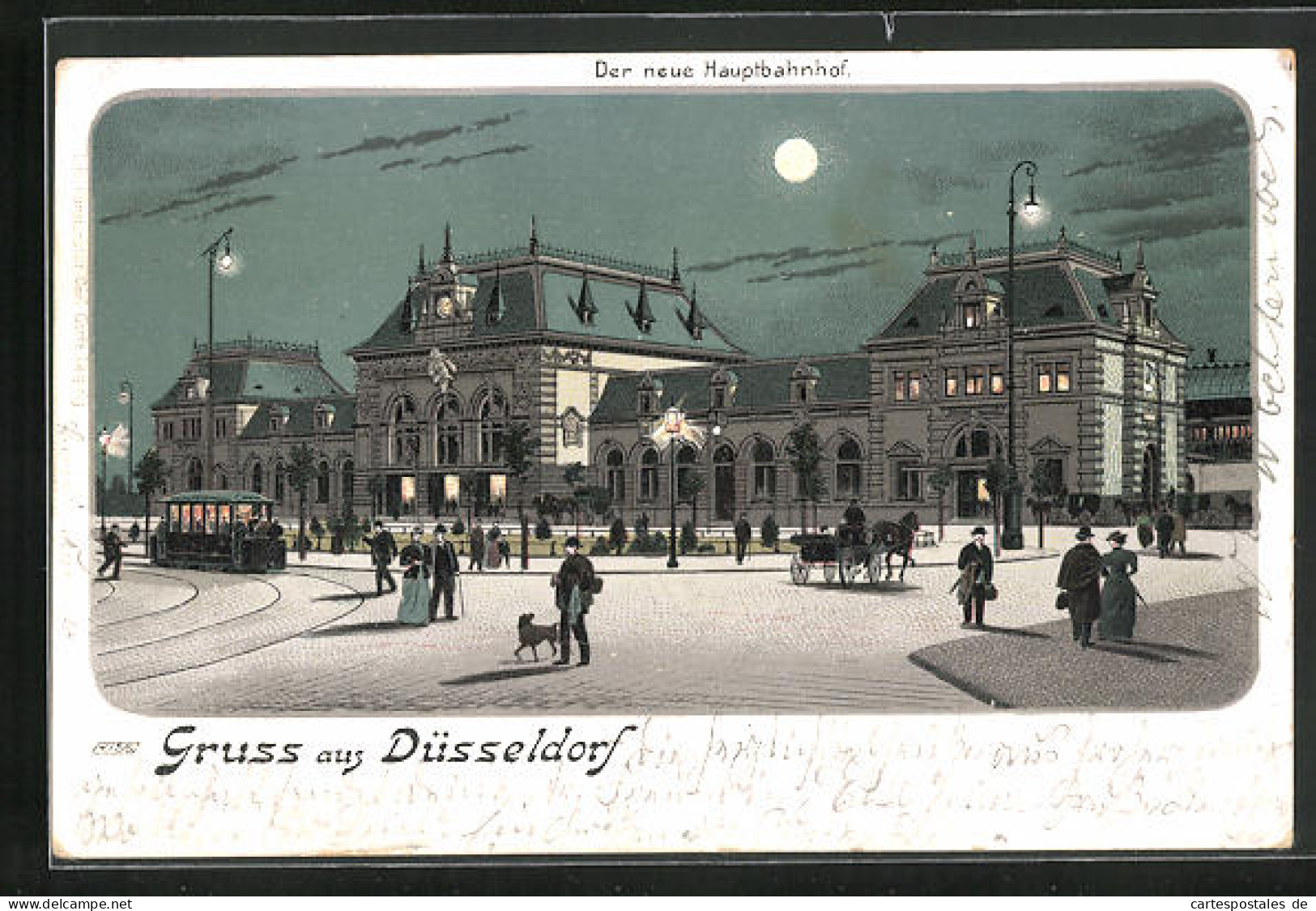 Mondschein-Lithographie Düsseldorf, Der Neue Bahnhof Bei Nacht  - Duesseldorf