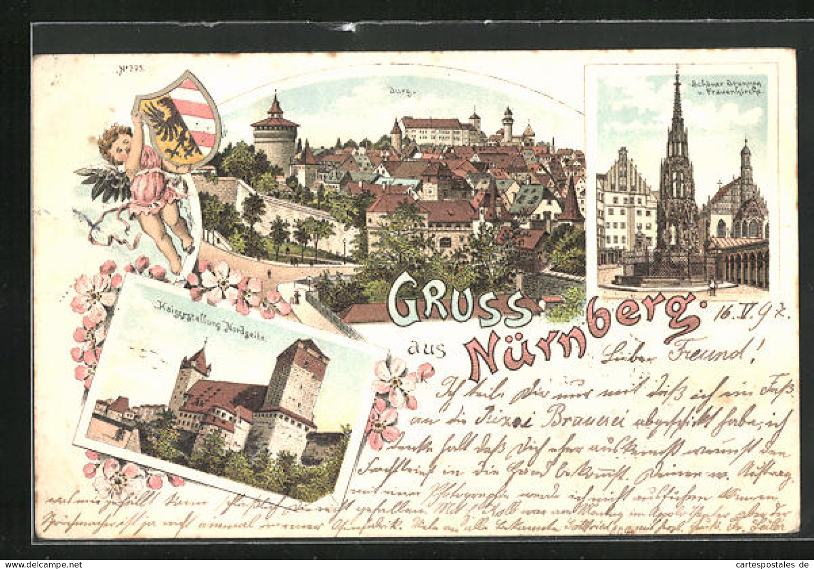 Lithographie Nürnberg, Kaiserstallung, Schöner Brunnen Und Frauenkirche, Burg  - Nürnberg