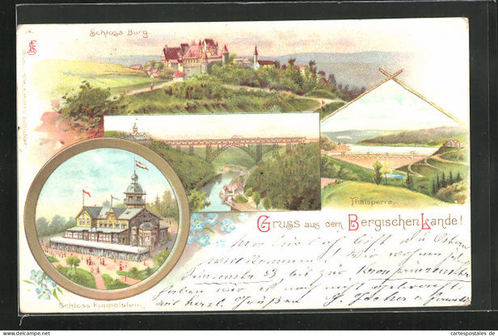 Lithographie Remscheid, Gasthaus Schloss Küppelstein, Schloss Burg  - Remscheid