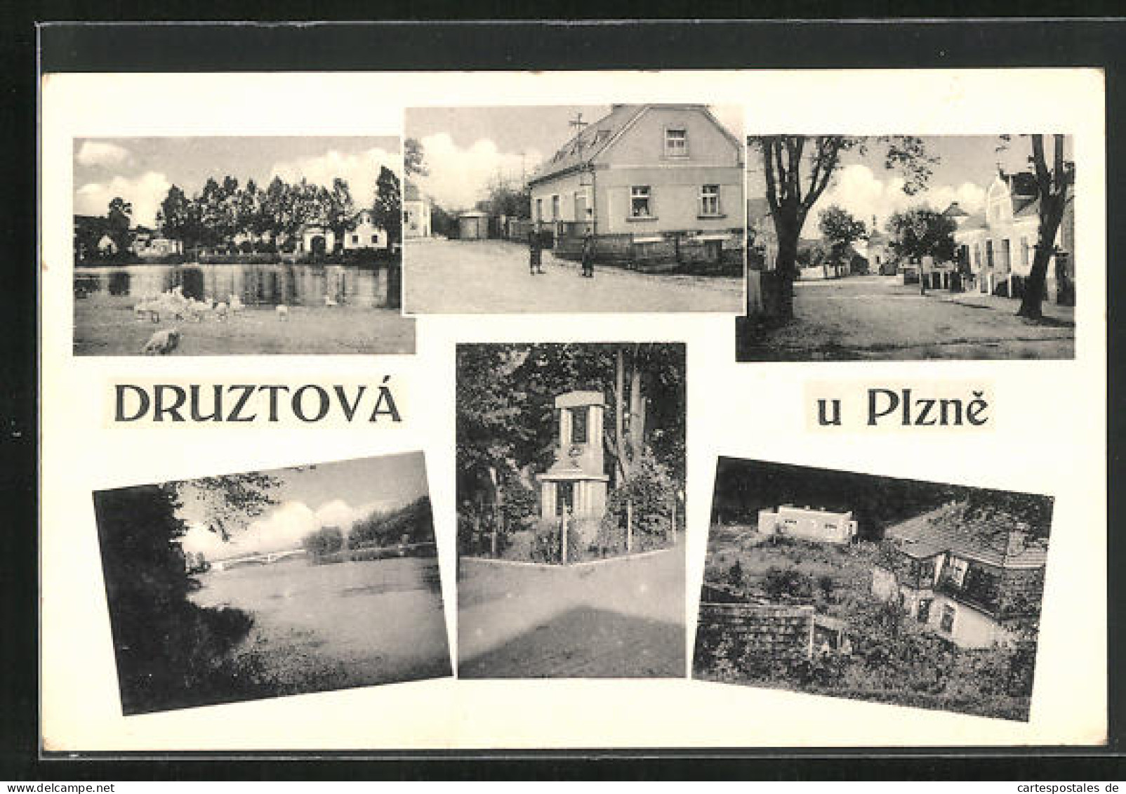 AK Druztova U Plzne, Brücke, Grabmal, Ortspartie  - Tschechische Republik