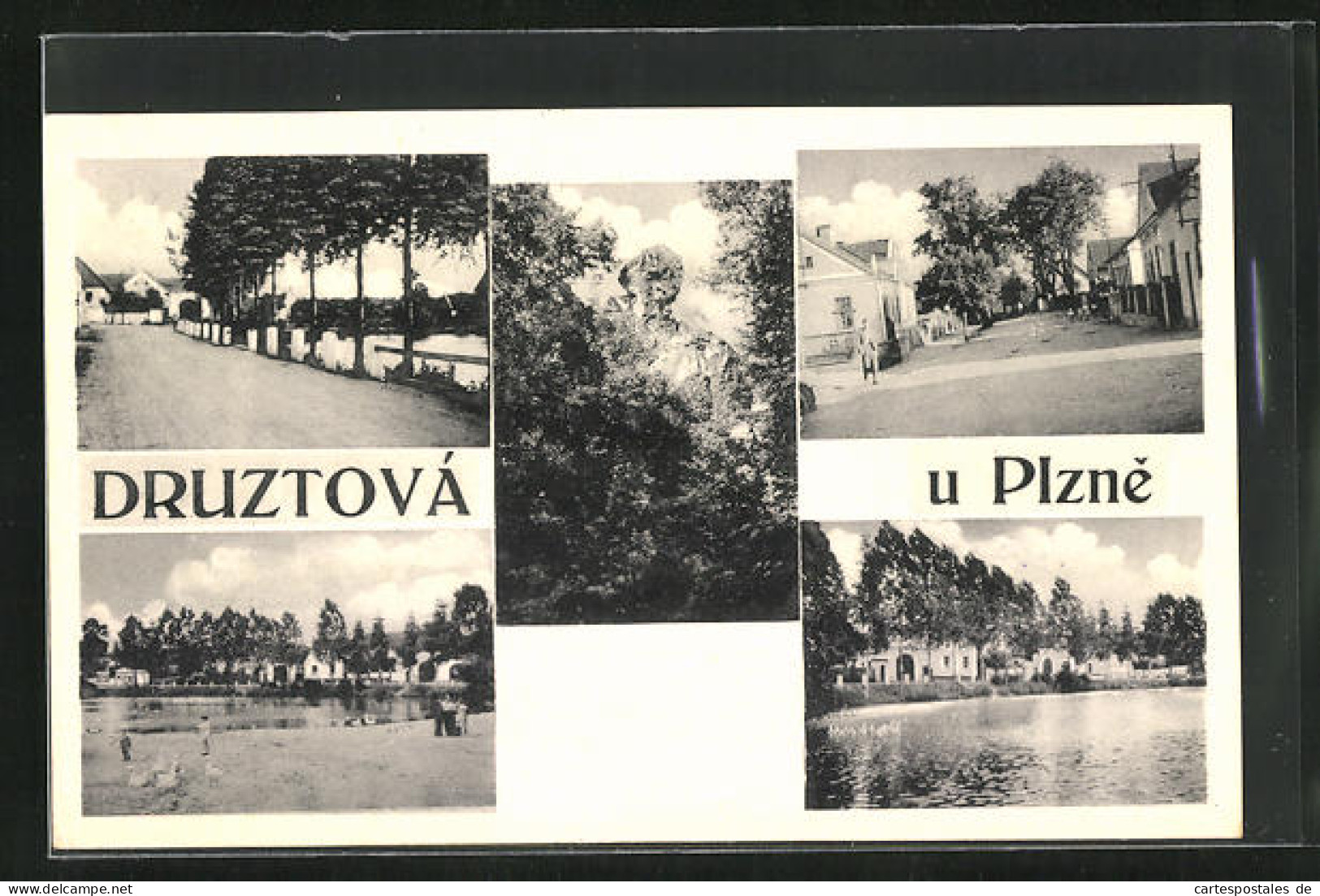 AK Druztova U Plzne, Strassenpartie Mit Gebäudeansicht, Felsen, Uferpartie  - Tschechische Republik