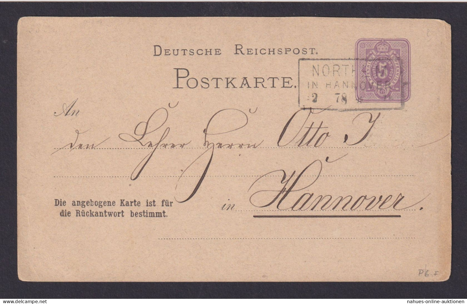 Deutsches Reich Ganzsache R3 P 6 F Antwort Northeim Niedersachsen Hannover - Storia Postale