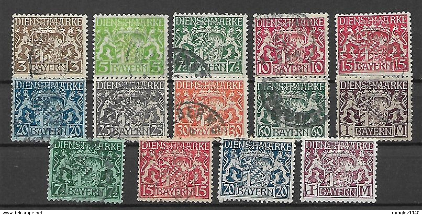 GERMANIA ANTICHI STATI BAVIERA 1916-20  SERVIZIO STEMMA  UNIF.  12-15 USATA/ NUOVA   VF - Usati