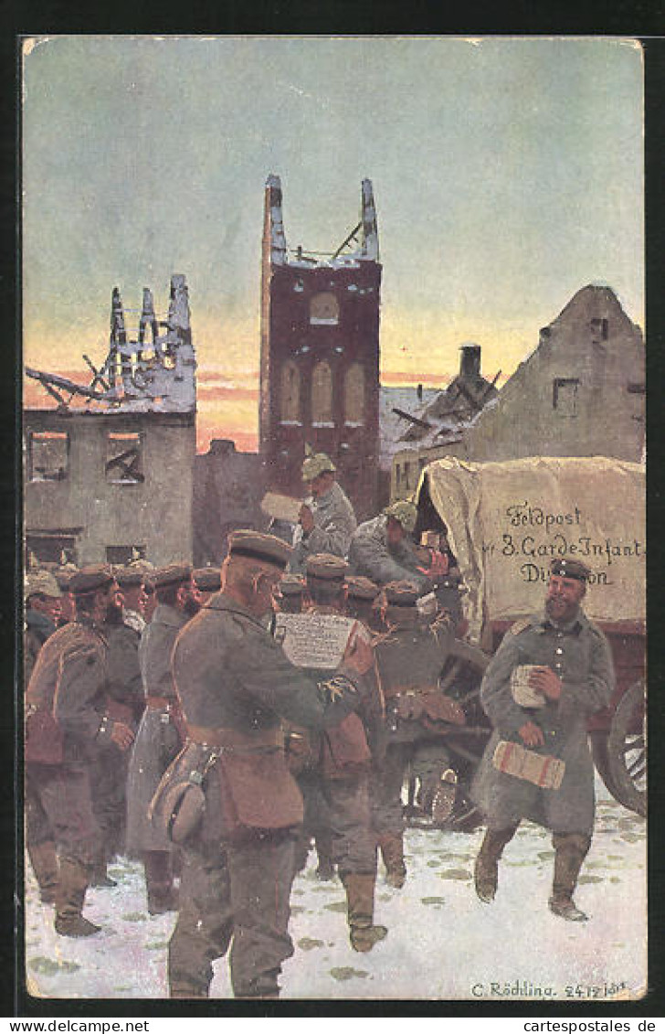 Künstler-AK Sign. C. Röchling: Soldaten Erhalten Ihre Feldpost  - Sonstige & Ohne Zuordnung