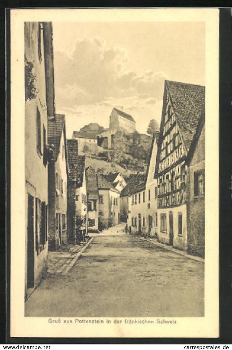 AK Pottenstein /Fränk. Schweiz, Strassenpartie Mit Blick Zum Schloss  - Pottenstein