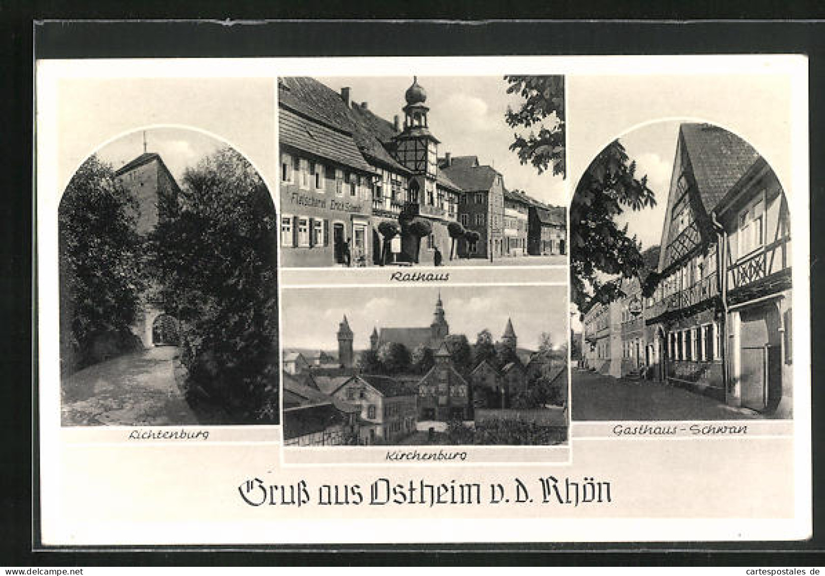 AK Ostheim V. D. Rhön, Gasthaus-Schwan, Rathaus, Kirchenburg  - Autres & Non Classés