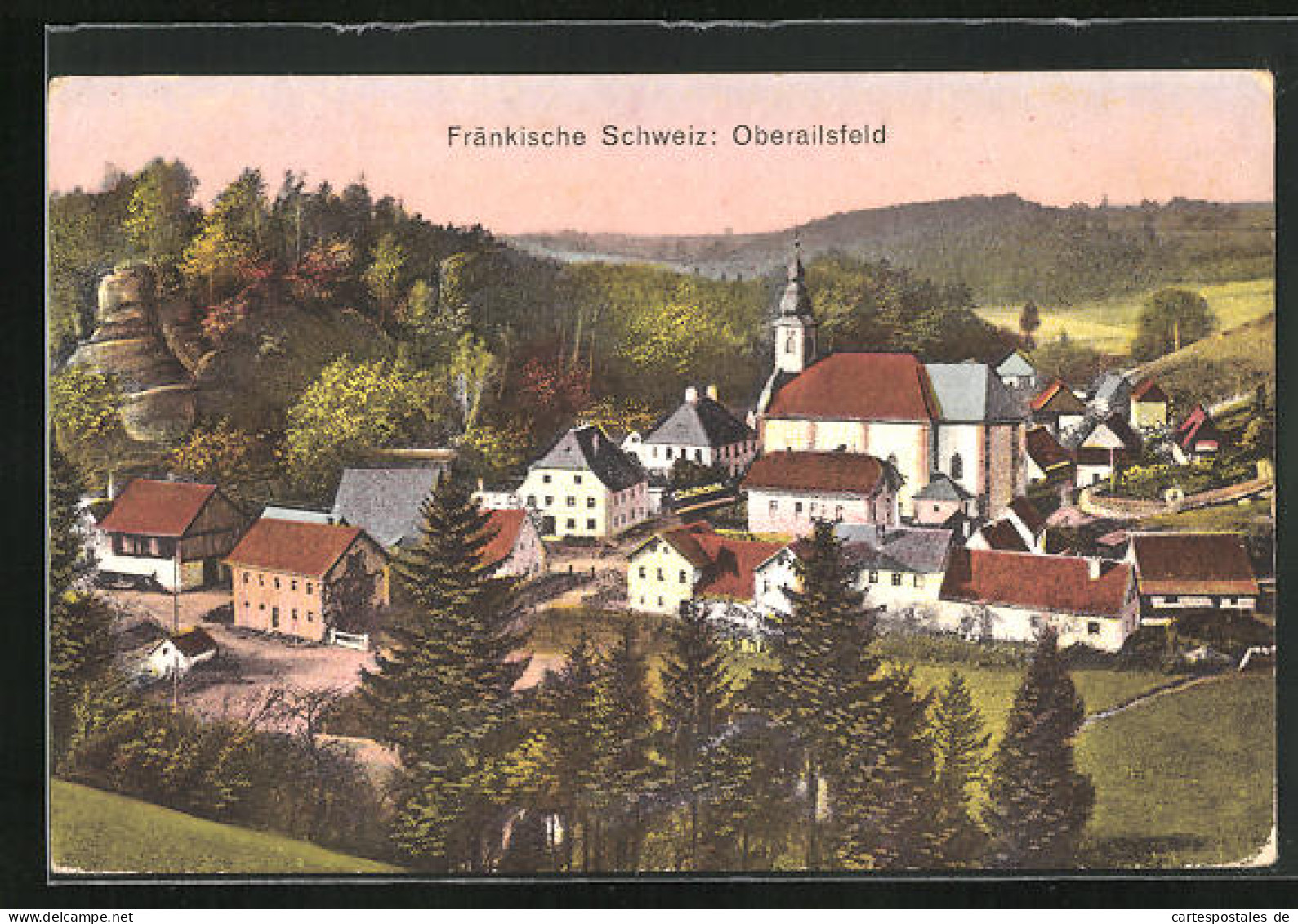 AK Oberailsfeld, Ortsansicht Mit Kirche Im Abendlicht  - Altri & Non Classificati