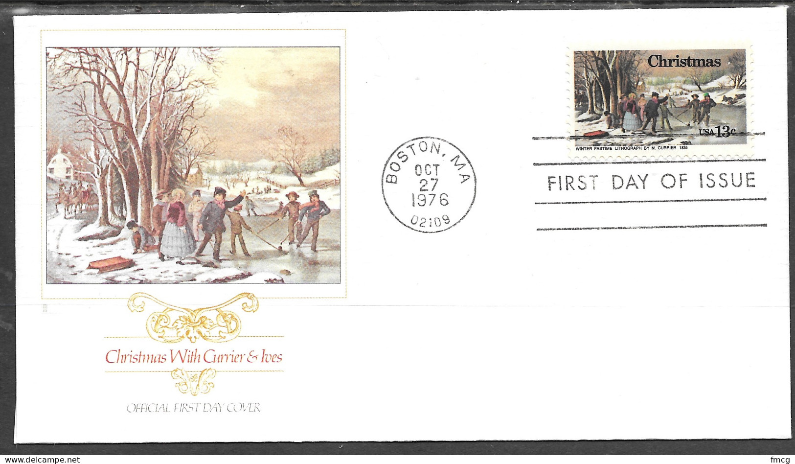 USA FDC Fleetwood Cachet, 1976 Christmas, Currie & Ives - 1971-1980