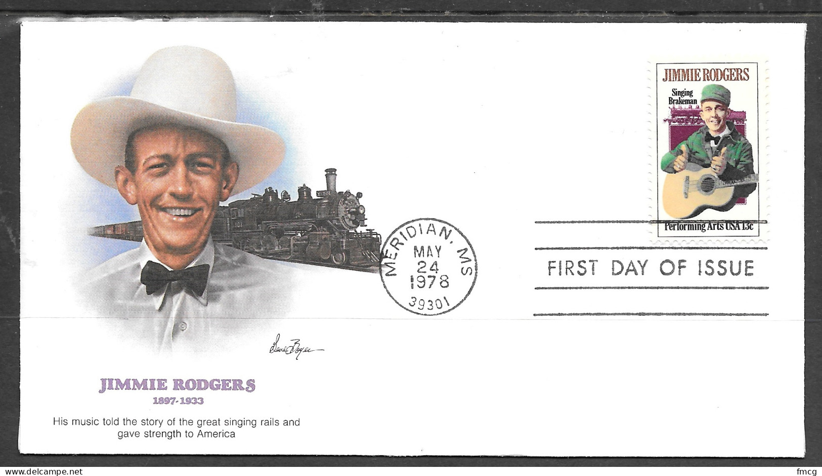 USA FDC Fleetwood Cachet, 1978 13 Cents Jimmy Rodgers - 1971-1980