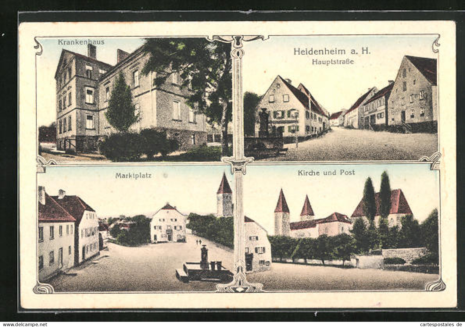 AK Heidenheim A. H., Krankenhaus, Marktplatz, Kirche Und Post  - Andere & Zonder Classificatie