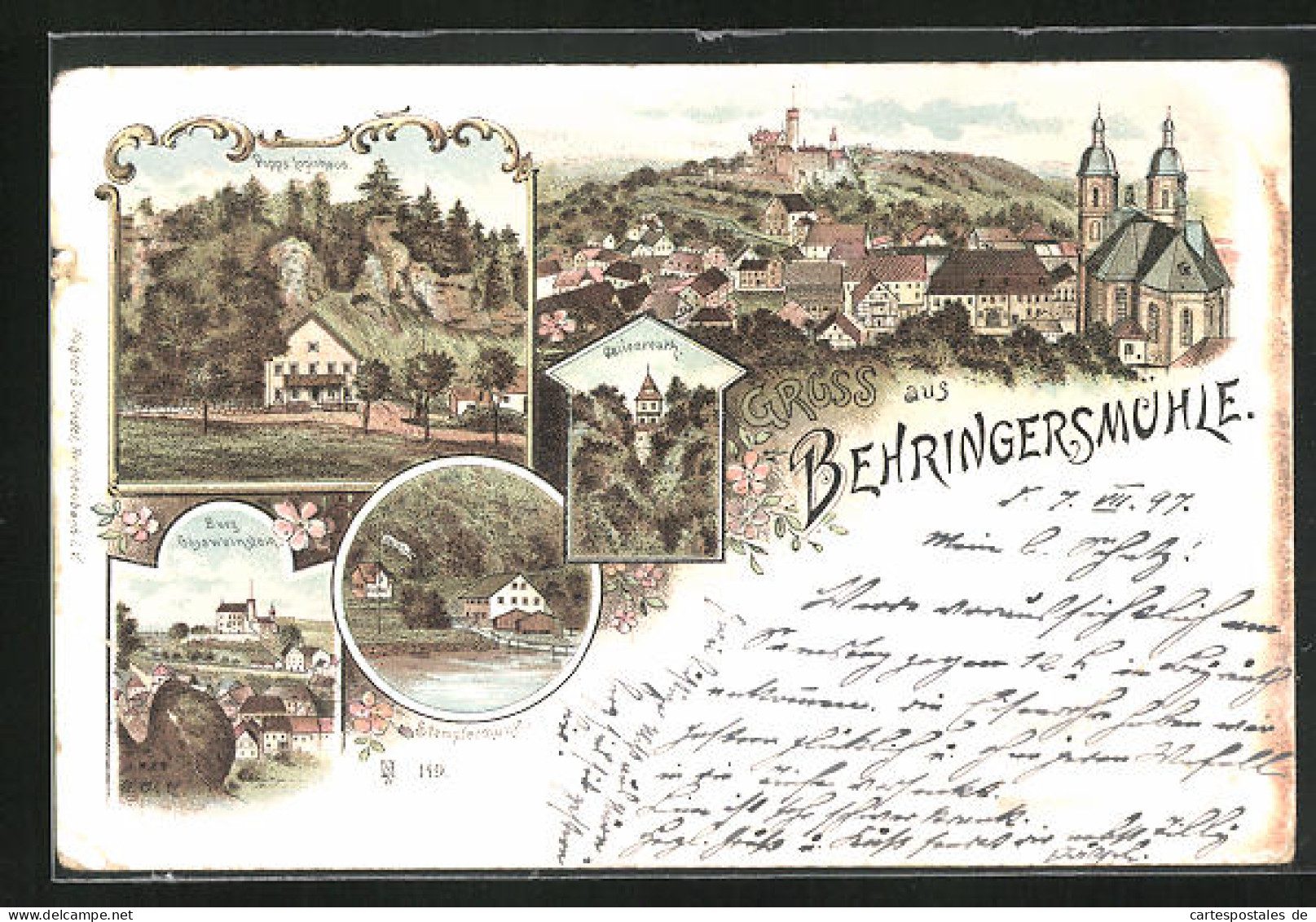 Lithographie Behringersmühle, Stempfermühle, Burg Gössweinstein, Ortsansicht  - Autres & Non Classés