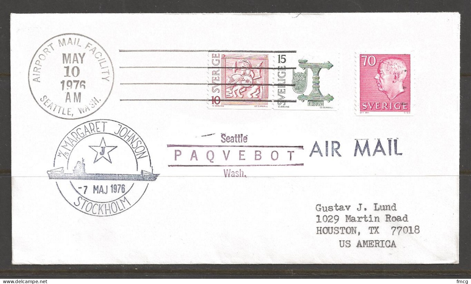 1976 Paquebot Cover, Sweden Stamps Used In Seattle, Washington - Storia Postale