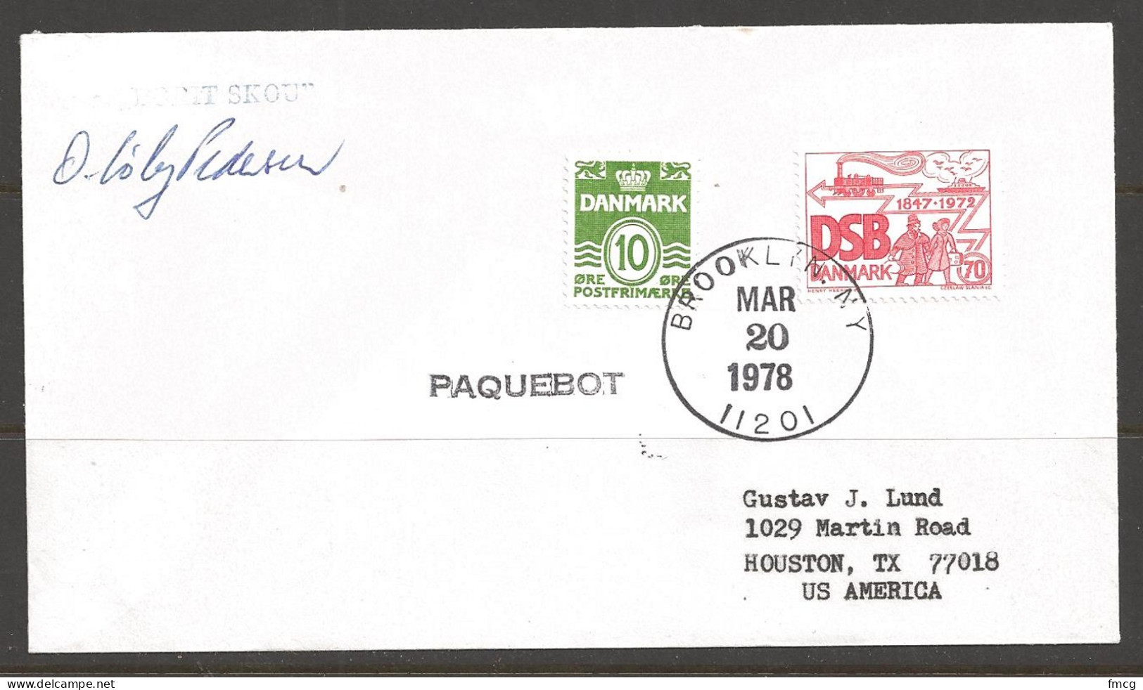 1978 Paquebot Cover, Denmark Stamps Used In Brooklyn New York - Storia Postale