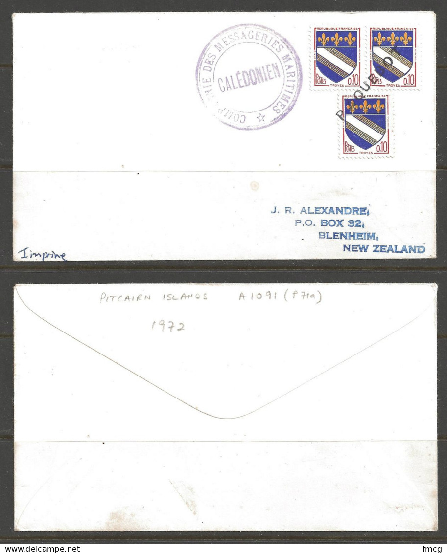1972 Paquebot Cover, France Stamps Used In Pitcairn Islands (see Back) - Pitcairn