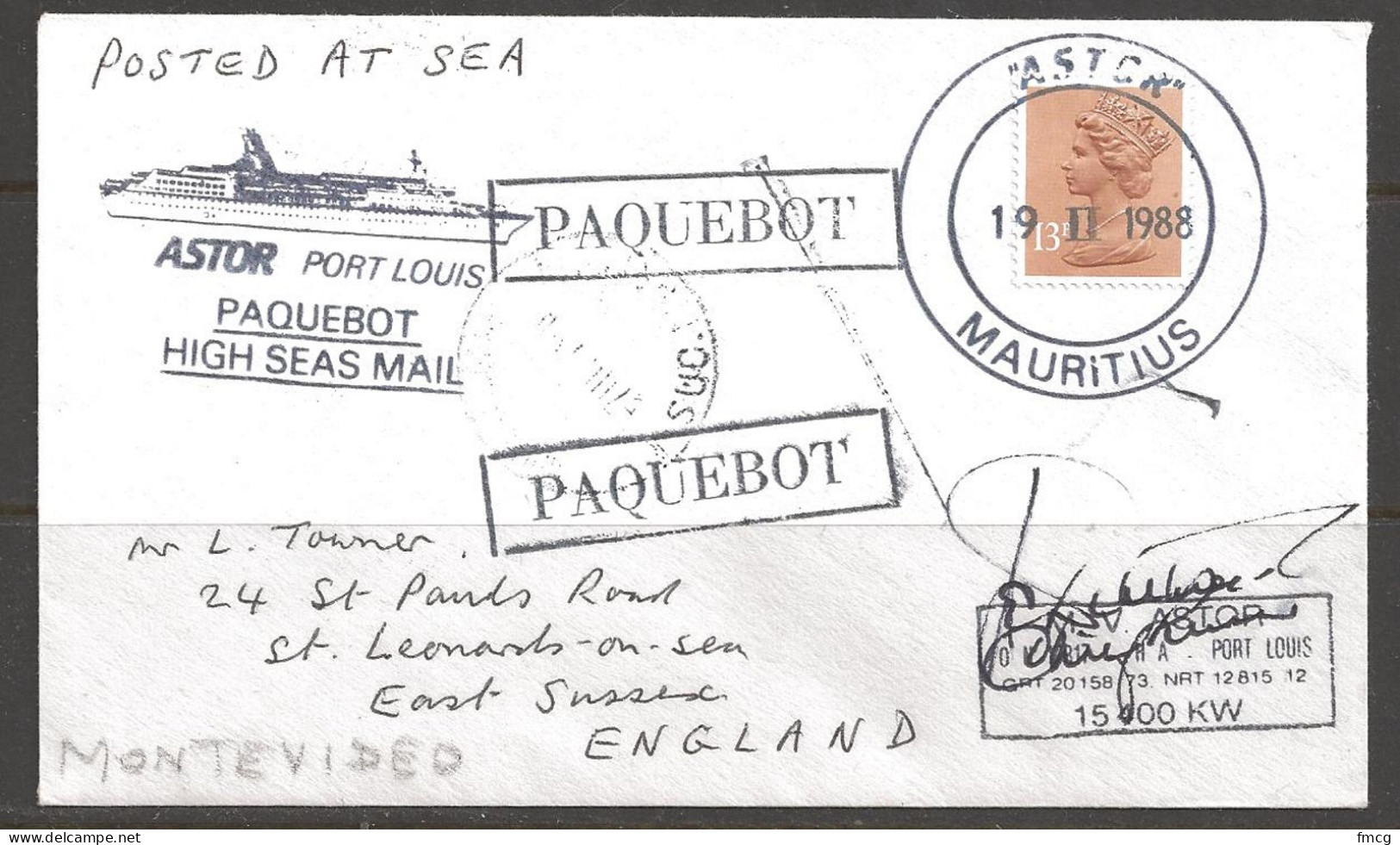 1988 Paquebot Cover, British Stamp Used In Montevideo, Uruguay (19 II 1988) - Uruguay