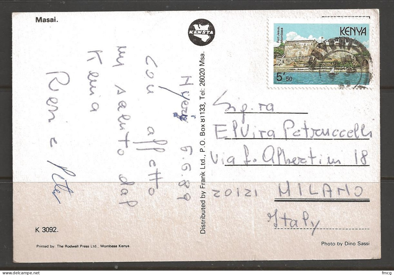 1989 5'50 Fort Jesus Mombasa On Postcard To Milan Italy - Kenya (1963-...)