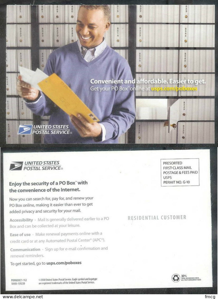 USA Post Office 2010 Advertising Card, Unused  - Publicité