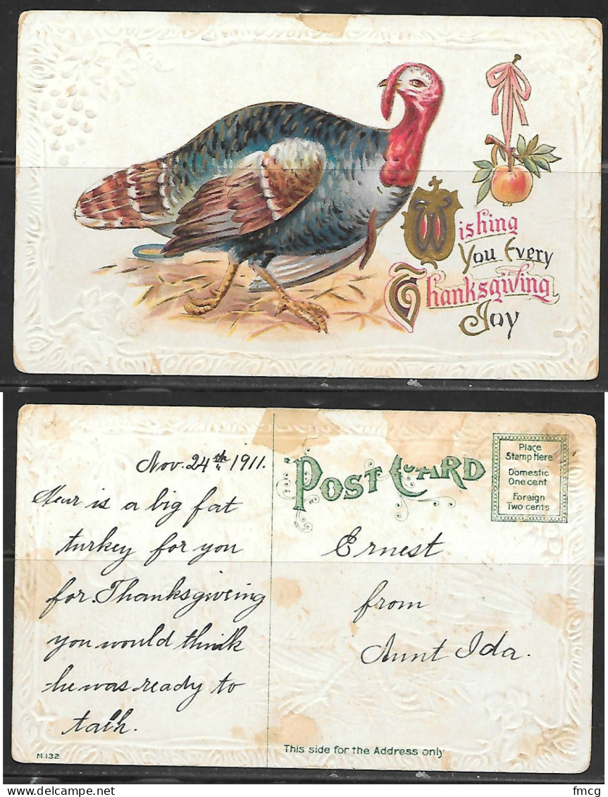 1911 Embossed, Wishing You Every Thanksgiving Joy  - Giorno Del Ringraziamento