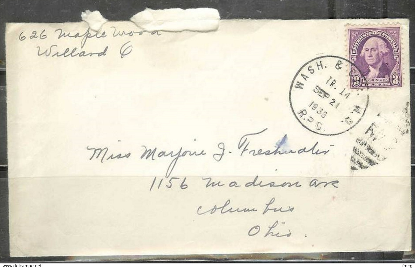 1936 Ohio - Wash. & Col. WB RPO September 21, TR.14 - Cartas & Documentos