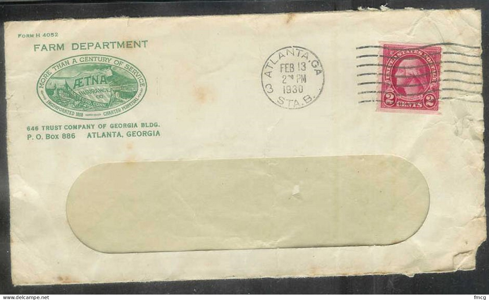 1930 2 Cents Atlanta GA (Feb 13) Farm Department Corner Card - Brieven En Documenten