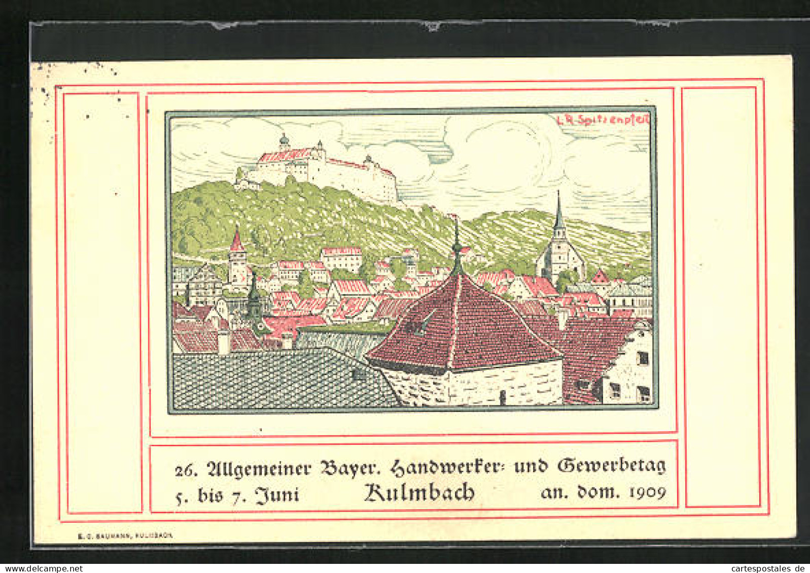 Künstler-AK Kulmbach, 26. Allgemeiner Bayer. Handwerker & Gewerbetag 1909, Blick über Die Stadt  - Kulmbach