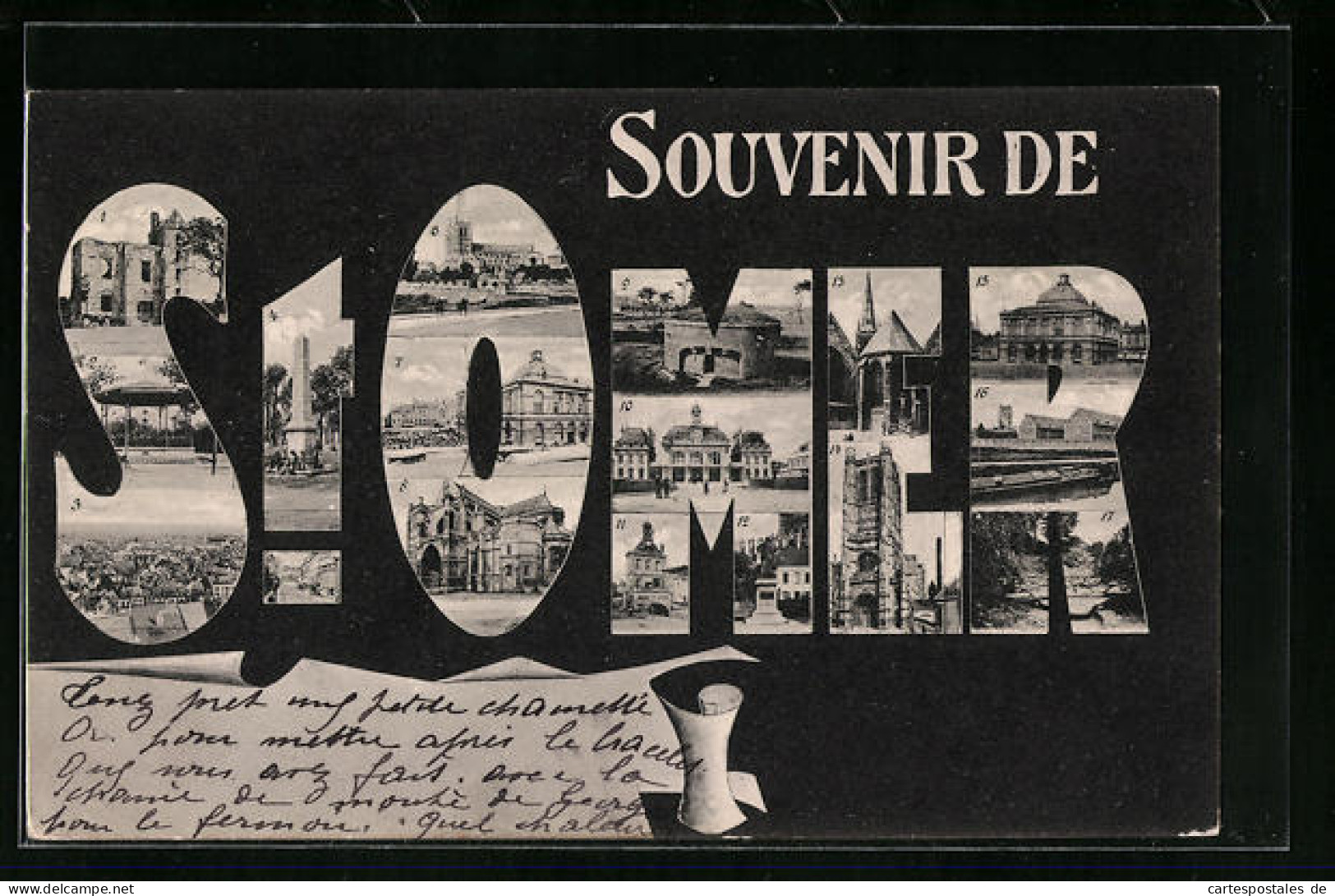 CPA Saint-Omer, Siebzehn Ansichten Aus Dem Ort Du Lieu Insérées Dans La Typographie Vom Ortsnamen  - Saint Omer