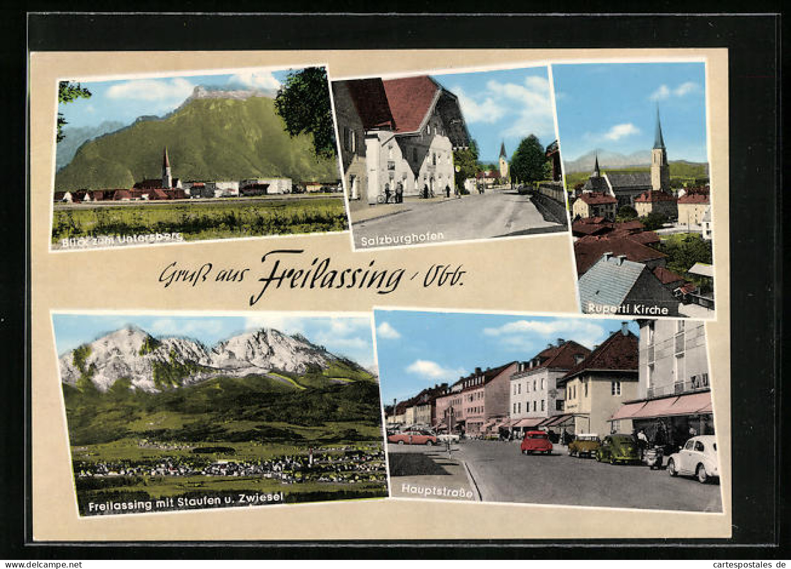 AK Freilassing / Obb., Blick Zum Untersberg, Salzburghofen, Ruperti Kirche, Hauptstrasse, Ortsansicht  - Freilassing