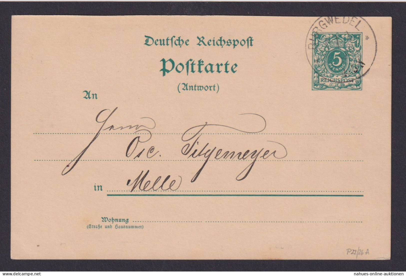 Deutsches Reich K1 Burgwedel Niedersachsen Ganzsache 5 Pfg. Reichspost N. Melle - Storia Postale