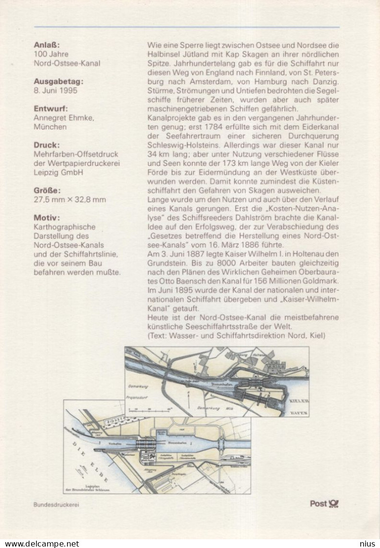 Germany Deutschland 1995-20 100 Jahre Nord-Ostsee-Kanal, Canceled In Bonn - 1991-2000