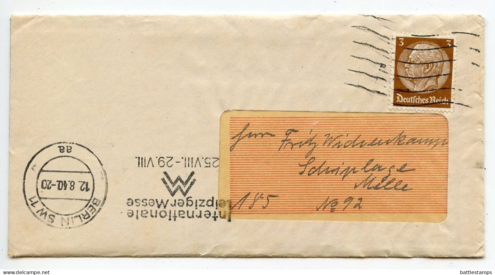 Germany 1940 Cover & Letter; Berlin - Kröger Staatliche Lotterie-Einnahme; 3pf. Hindenburg; Leipzig Fair Slogan Cancel - Covers & Documents