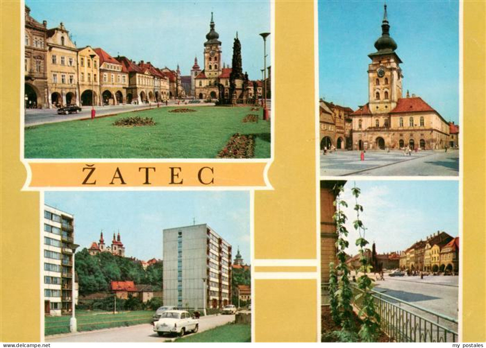 73903990 Zatec Saaz CZ Ortsansichten Kirche Strassenpartie - Czech Republic
