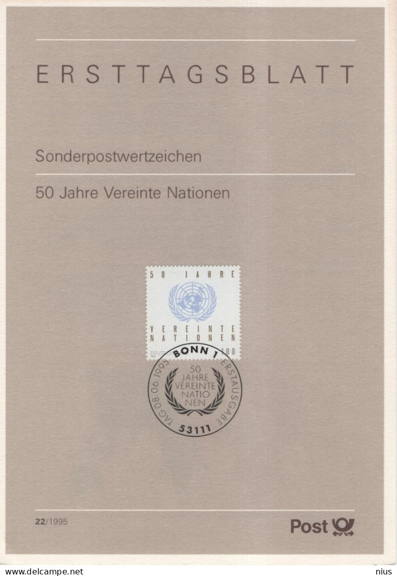 Germany Deutschland 1995-22 50 Years Jahre United Nations UNO Vereinte Nationen, Canceled In Bonn - 1991-2000
