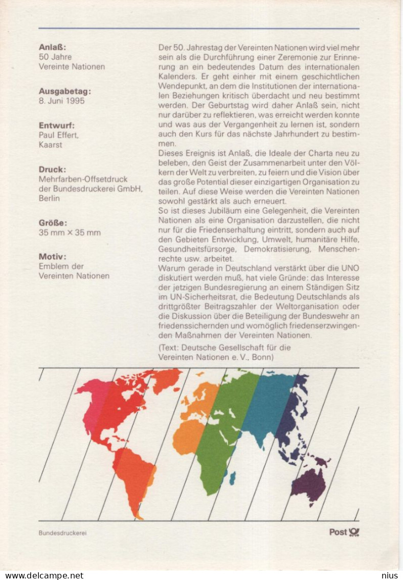 Germany Deutschland 1995-22 50 Years Jahre United Nations UNO Vereinte Nationen, Canceled In Bonn - 1991-2000