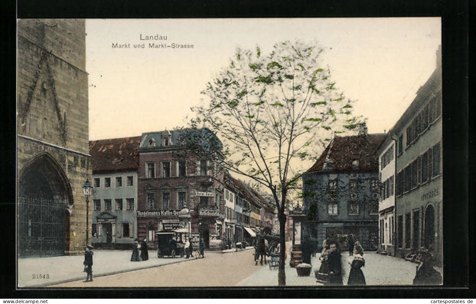 AK Landau, Markt Und Markt-Strasse Mit Hotel Geist, Apotheke Und Geschäften  - Landau