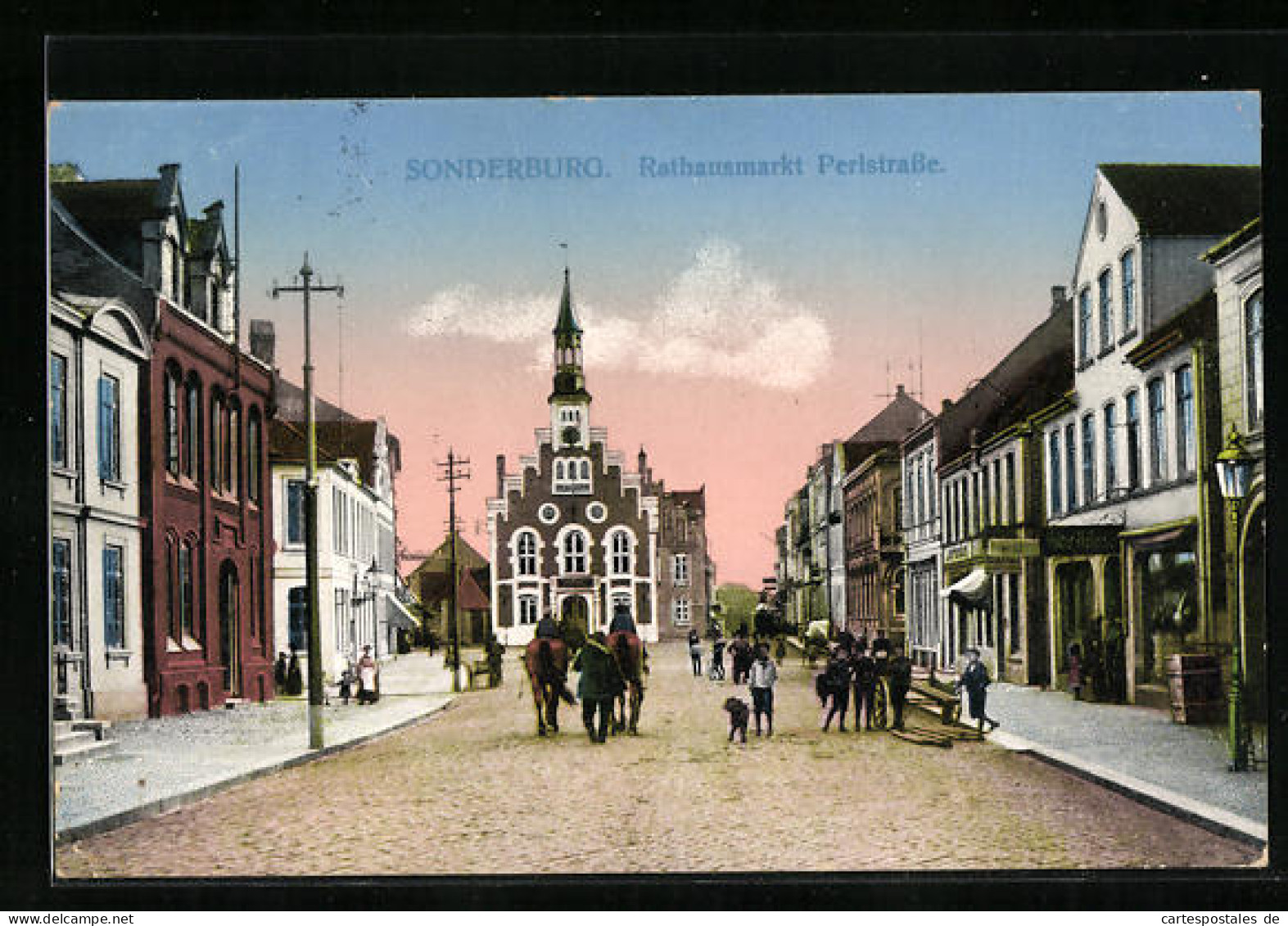 AK Sonderburg, Rathausmarkt Perlstrasse  - Dänemark