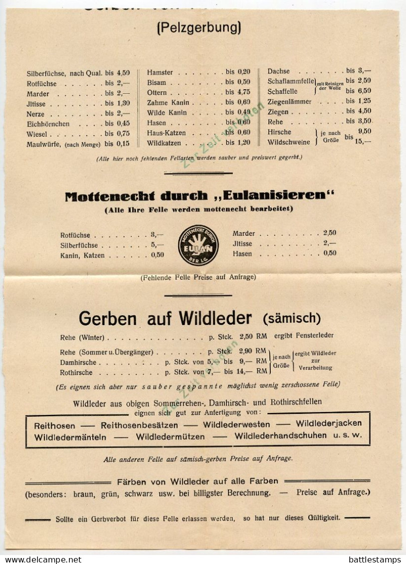 Germany 1941 Cover & Price Lists; Berlin-Wittenau - Paul Krüger, Pelzwaren-Rauchwaren-Felle; 3pf. Hindenburg