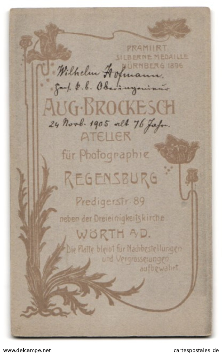 Fotografie Aug. Brockesch, Regensburg, Predigerstr. 89, Älterer Herr Im Anzug Mit Vollbart  - Personas Anónimos