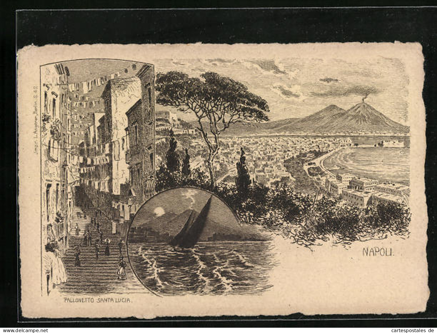 Artista-Cartolina Napoli, Pallonetto Santa Lucia, Panorama Mit Vesuv  - Napoli (Napels)