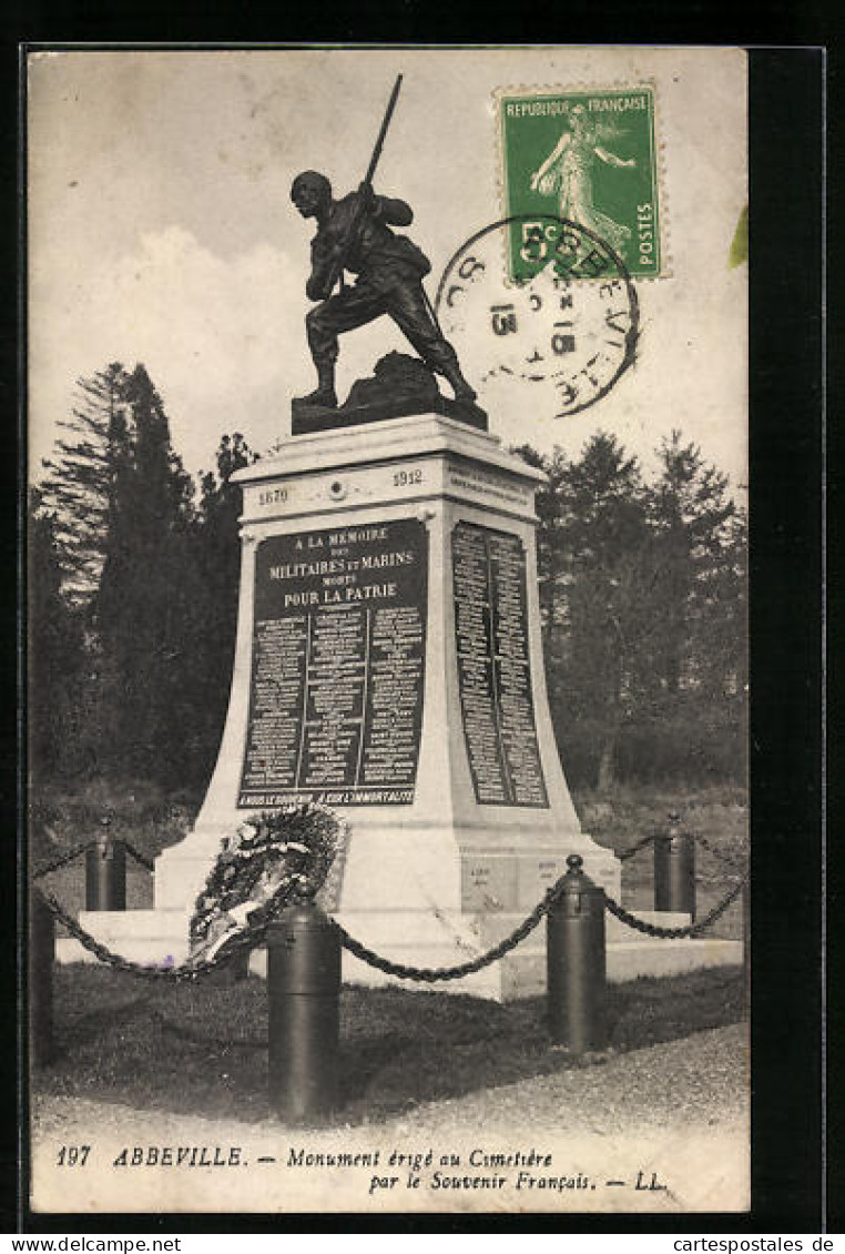 CPA Abbeville, Monument érigé Au Cimetière Par Le Souvenir Francais  - Abbeville