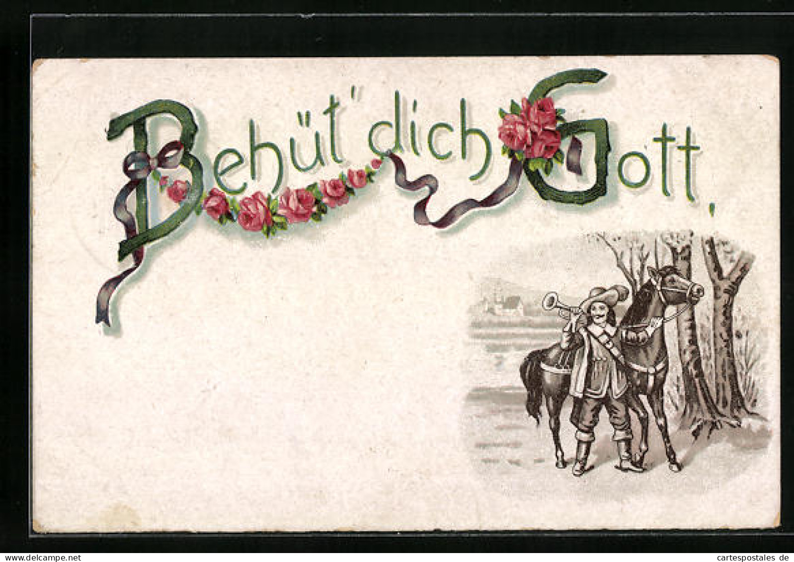 Lithographie Behüt Dich Gott! Trompeter Von Säckingen Mit Ross  - Autres & Non Classés