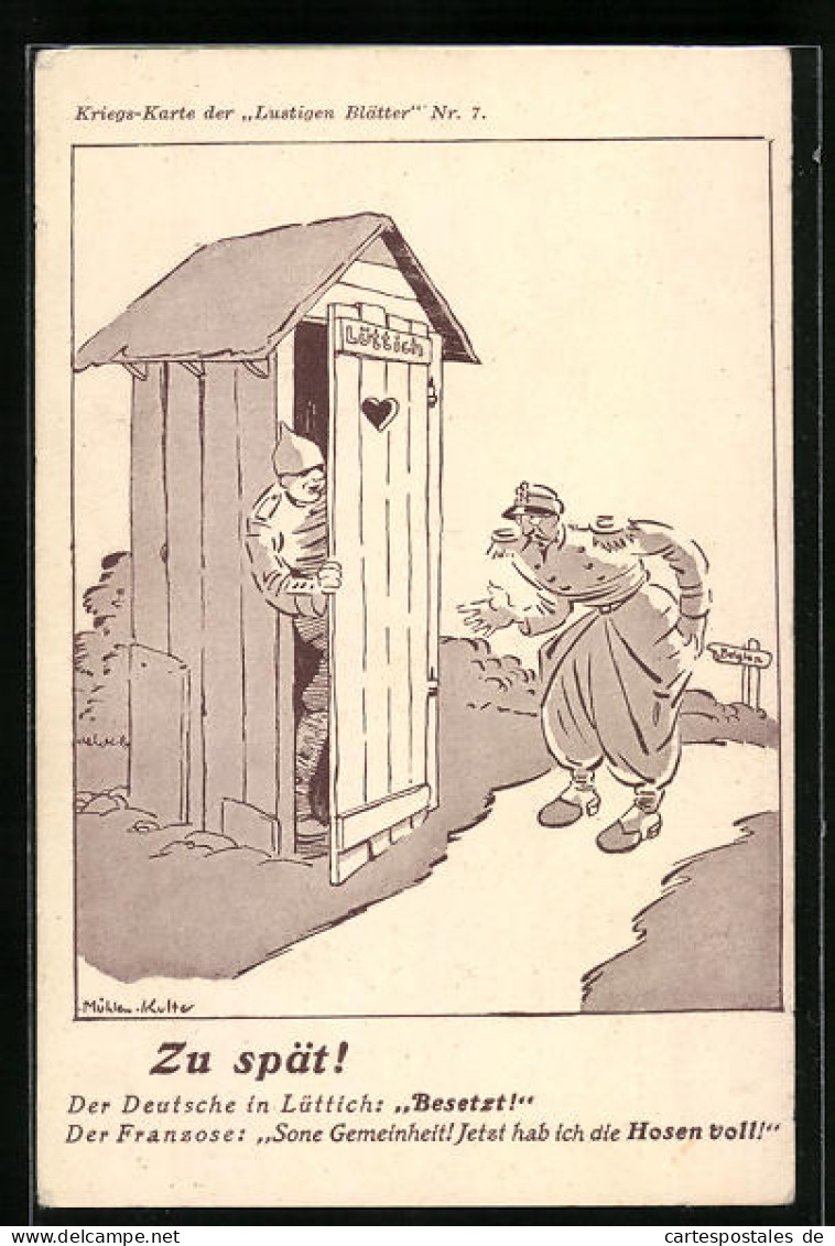 Künstler-AK Franzose Ist Zu Spät! In Lüttich - Karikatur  - Weltkrieg 1914-18