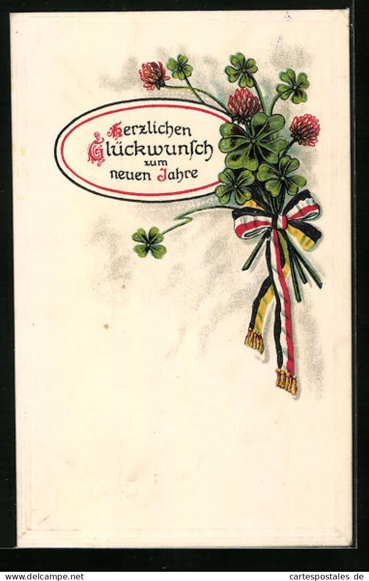 Präge-AK Schleifen In Deutschen Und österreichischen Farben, Glücksklee - Neujahrsgruss  - War 1914-18