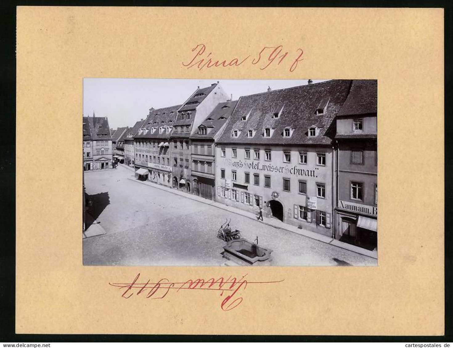Fotografie Brück & Sohn Meissen, Ansicht Pirna, Untermarkt Mit Hotel Weisser Schwan Und Ladengeschäften  - Orte