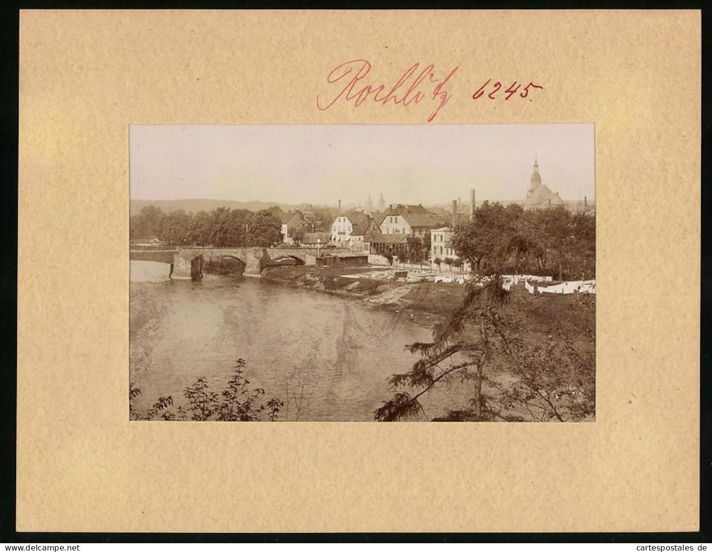 Fotografie Brück & Sohn Meissen, Ansicht Rochlitz, Blick über Die Mulde Mit Brücke Auf Die Stadt  - Orte