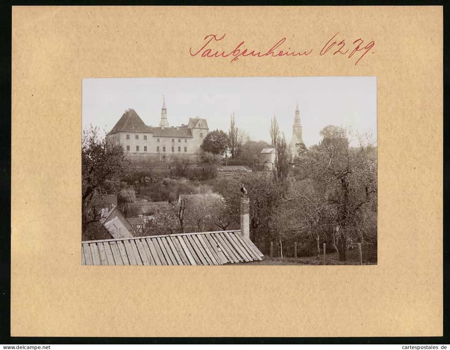 Fotografie Brück & Sohn Meissen, Ansicht Taubenheim (Klipphausen), Ortspartie Mit Schloss Und Kirche  - Places