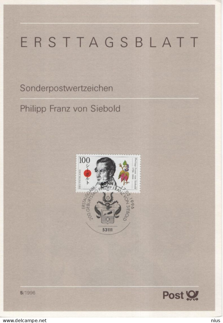 Germany Deutschland 1996-05 Philipp Franz Von Siebold, German Physician, Botanist, Canceled In Bonn - 1991-2000